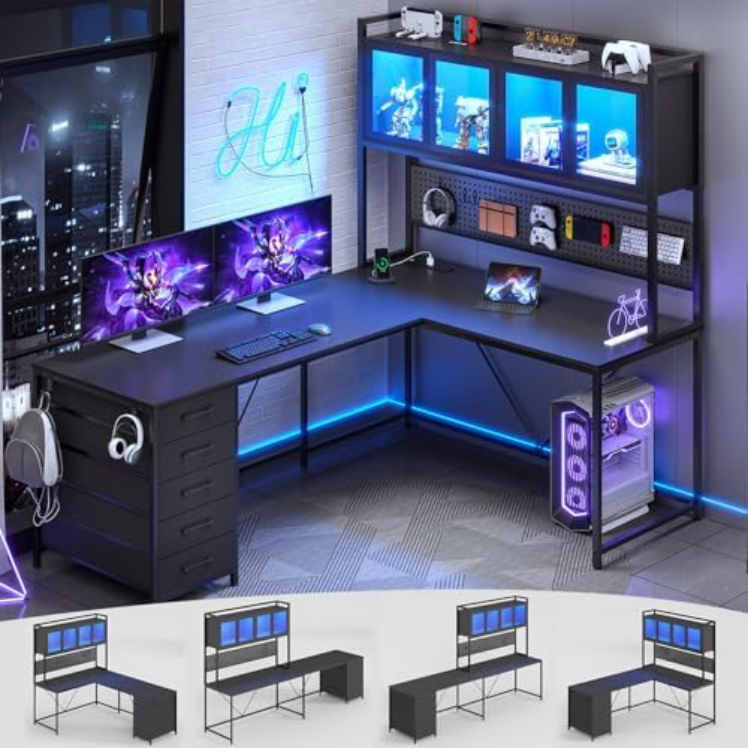 Gaming Desk With Hutch - L Shaped Gaming Corner Desk with