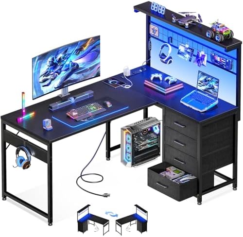 43” L Shaped Gaming Desk for S - огляд і ціна Gaming Desk With Hutch