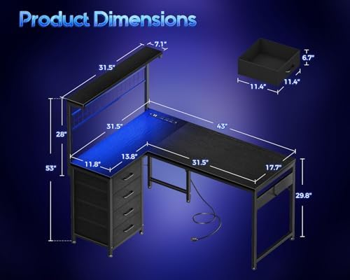 43” L Shaped Gaming Desk for S - огляд і ціна Gaming Desk With Hutch
