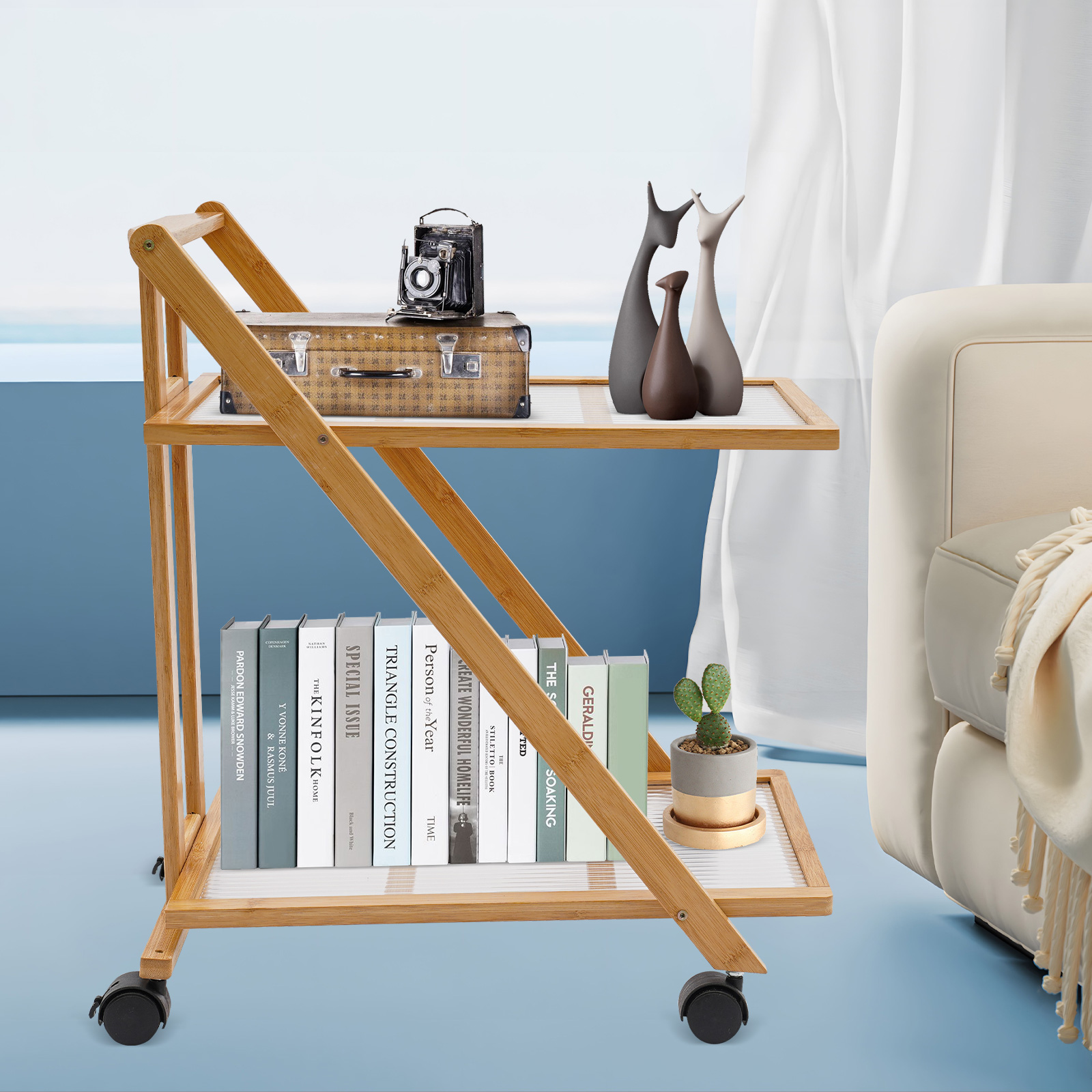 2 Tier Rolling Cart Bamboo Fol - огляд і ціна Book Cart Rolling
