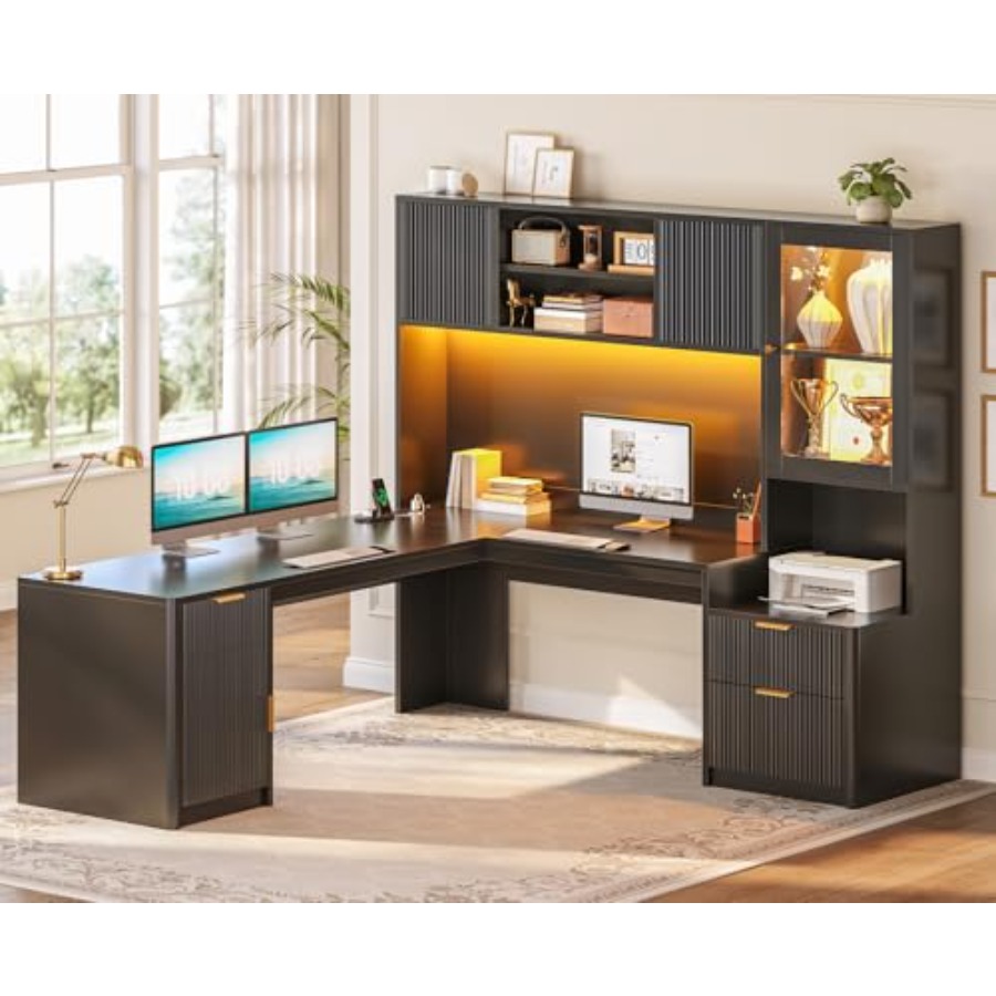 RGB LED corner computer desk f - огляд і ціна Gaming Desk With Hutch